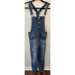 Denim Overalls Skinny Button Front Distressed Stretch Denim Womens Small Country